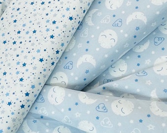 Clairance Yard Pale Blue White Large Stars FABRIC VINTAGE RETRO Baby
