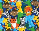 Jungle animals, Zebra elephant lion Zoo animal Square Flannel Fabric Multi Patchwork Animal Squares, By the yard, 100 Cotton Flannel
