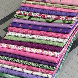 8" pre cut Cotton Fabric Bundle of 20 patterns, pink green purple white floral Printed Squares, colorful Patchwork quilt blocks Sewing Craft