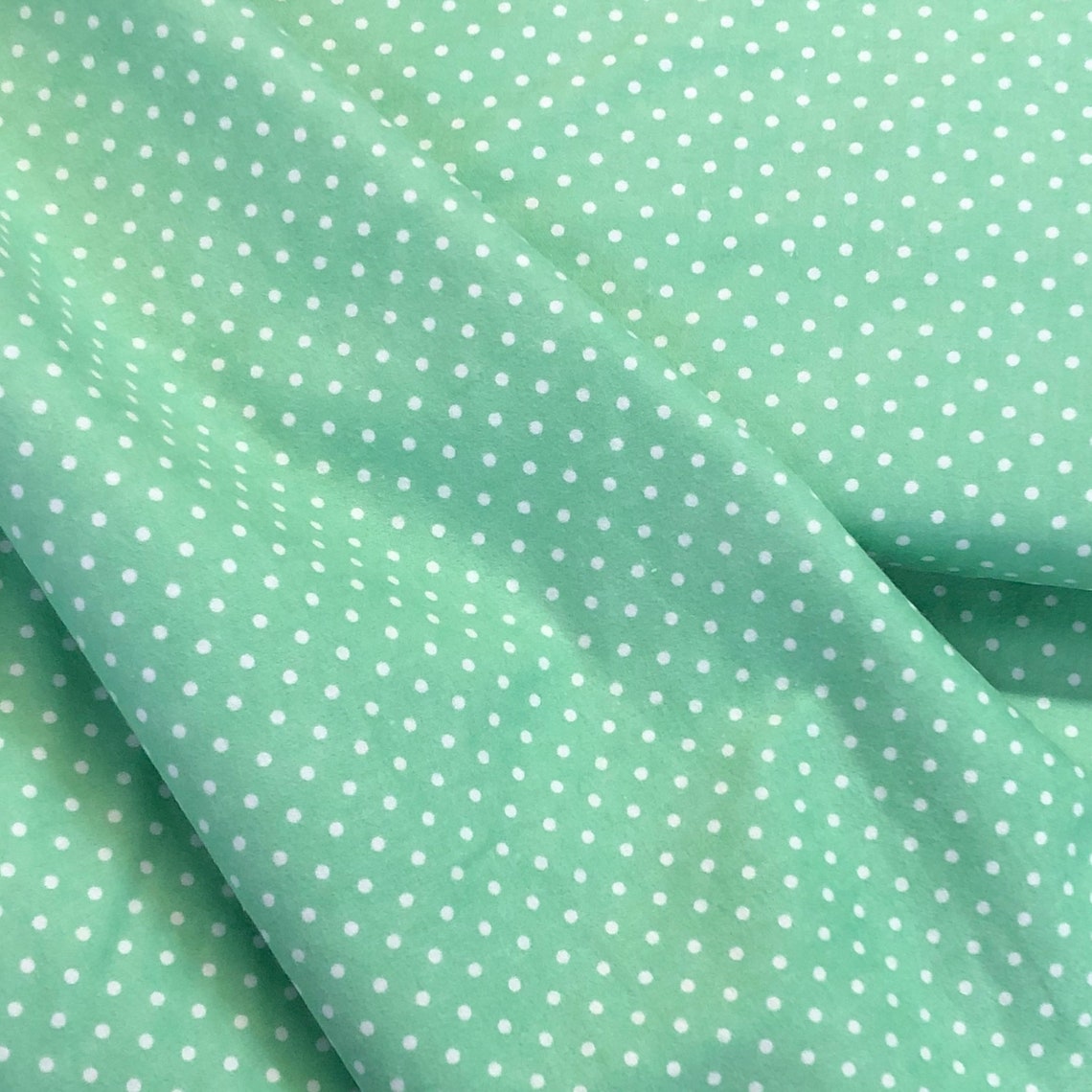 Polka Dot Mint Green Flannel Cotton Fabric White Dots Soft Etsy