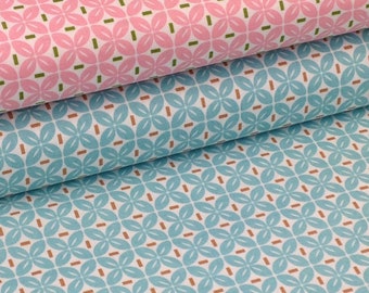 Clover flower daisy pink aqua blue yellow -sew cherry 2 - cotton quilt fabric, Riley Blake fabric sold by the yard