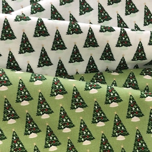 Kersttradities, gooide kerstboombos, groen wit, vakantiestof, wintersneeuw, voor Riley Blake 100% katoen verkocht op maat gesneden