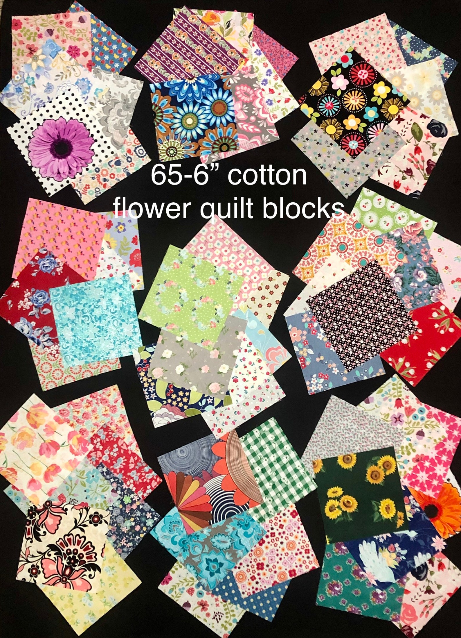 65 Floral FLOWER 6 Pre Cut Quilt Blocks COTTON Fabric Etsy