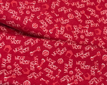 Red woof toss flannel, Tossed Woof and Bones on Red Flannel by Mainstays Fabric Sold by the yard, dog house, dog bones,puppy dog, crafts,