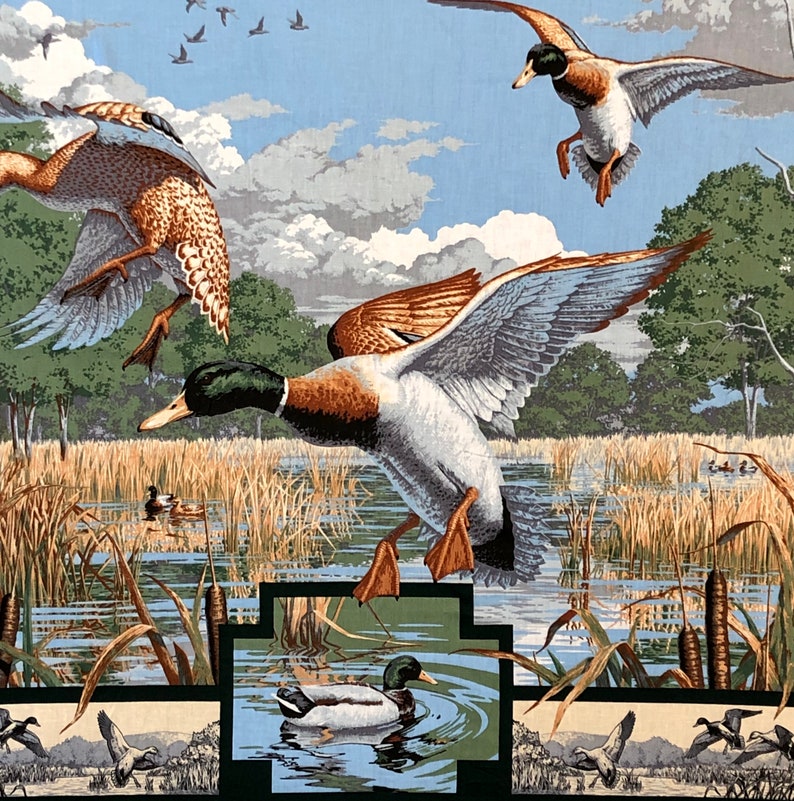 Duck fabric panel Mallards in the Marsh Wildlife quilt Etsy
