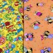 Dragonfly,honey bee, ladybug, caterpillar, Butterfly, firefly, orange, yellow floral broadcloth fabric Print, by the yard