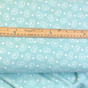 Teddy bear, aqua Baby Flannel, white stars, girl boy blanket flannel, tossed teddy bears, tossed stars, sold by the yard