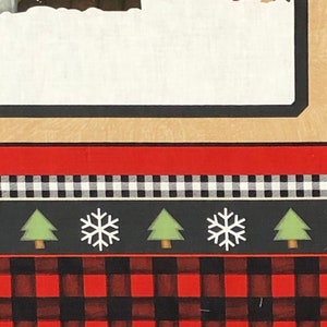 Timber Gnomies FLANNEL fabric panel, by Henry Glass, tan red black white, snowflakes, buffalo plaid, holiday Christmas fabric image 6