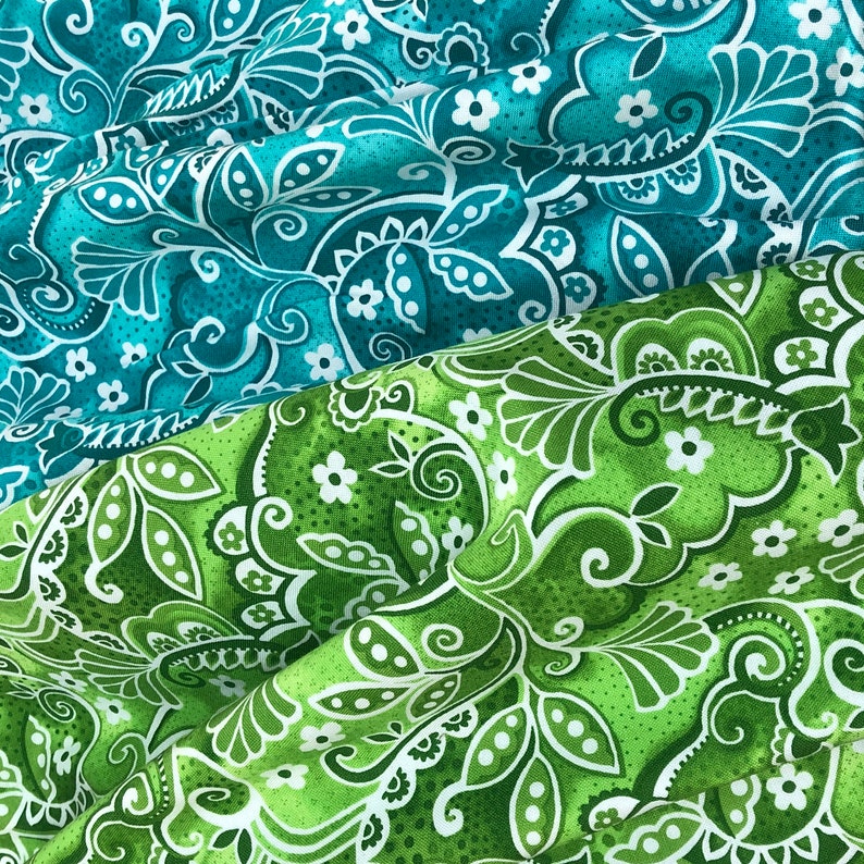 Aqua Green swirl vine floral cotton fabric by Blank quilting | Etsy
