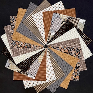 10" Layer Cake Stoffpaket, 100% Baumwolle, Quiltstoff - 42 vorgeschnittene Quiltblockquadrate, Braun, Beige, Creme, Schwarz, Blumenherzen, Patchwork