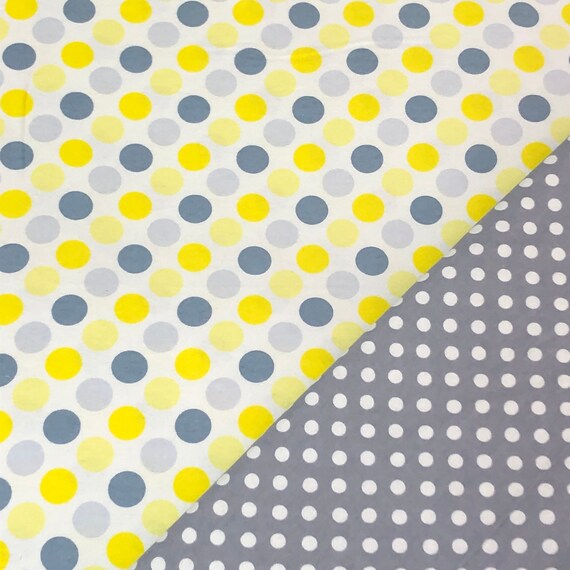 Polka dot yellow gray flannel white polka dots fabric Etsy