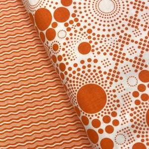 Striped wavy fabric orange white circles, polka dots, Halloween October fall autumn, orange stripes, Hipster fabric by the yard