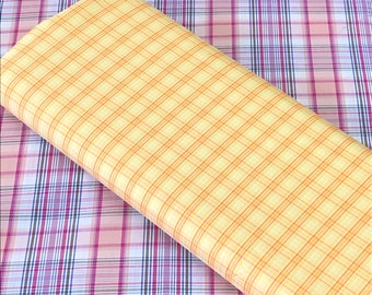 Newport Plaids, pink purple, yellow orange cotton Fabric, quilting, sewing, curtains, apparel, purple blue plaid, by Robert Kaufman
