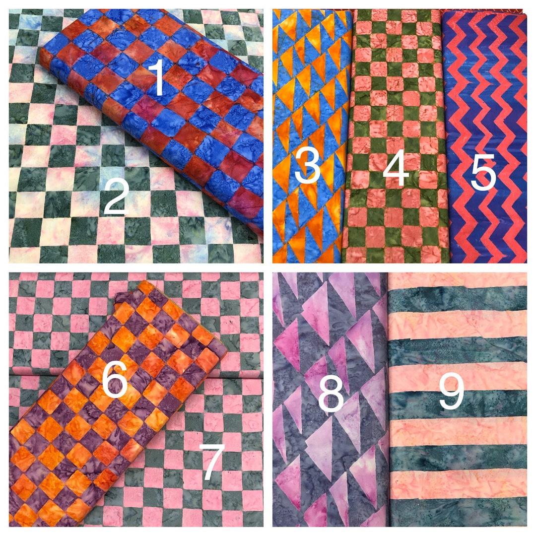Batik Fabric, Pink Purple Orange Blue, Checks Plaid Stripes Chevron ...