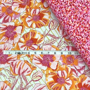 Floral flower, In the bloom fabric, 100% cotton, coordinate Top Drawer,pink orange rust red cream, lily daisy flowers, sold by the yard