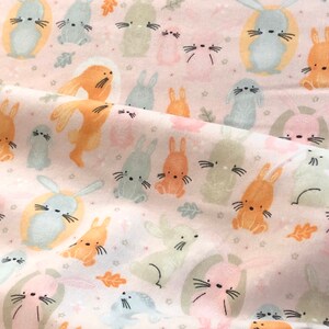 Bunny Rabbit flannel, Easter bunny, pink gray, springtime, baby toddler fabric, nursery, coordinate, A E Nathan Comfy flannel, by the yard image 3