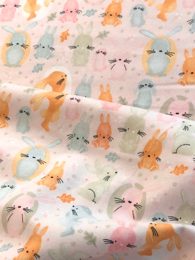 Bunny Rabbit flannel, Easter bunny, pink gray, springtime, baby toddler fabric, nursery, coordinate, A E Nathan Comfy flannel, by the yard image 3