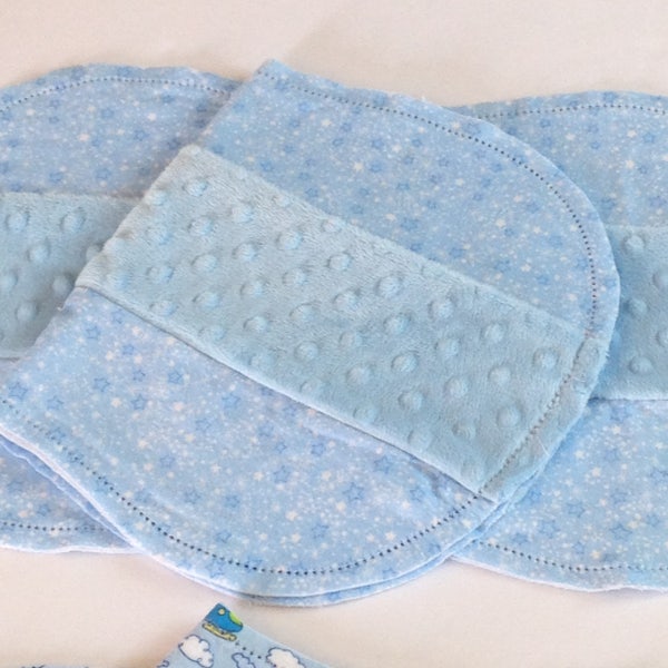 Baby blue minky burp cloth, crochet flannel, blue stars, airplane, green minky chevron, blue minky, set of 2, baby shower gift