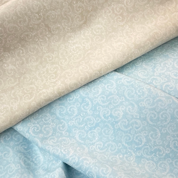 I Love Sn' Gnomies, aqua beige swirls, Snowflakes, winter, by Henry Glass, 2-ply FLANNEL Fabric, shimmery, holiday Christmas