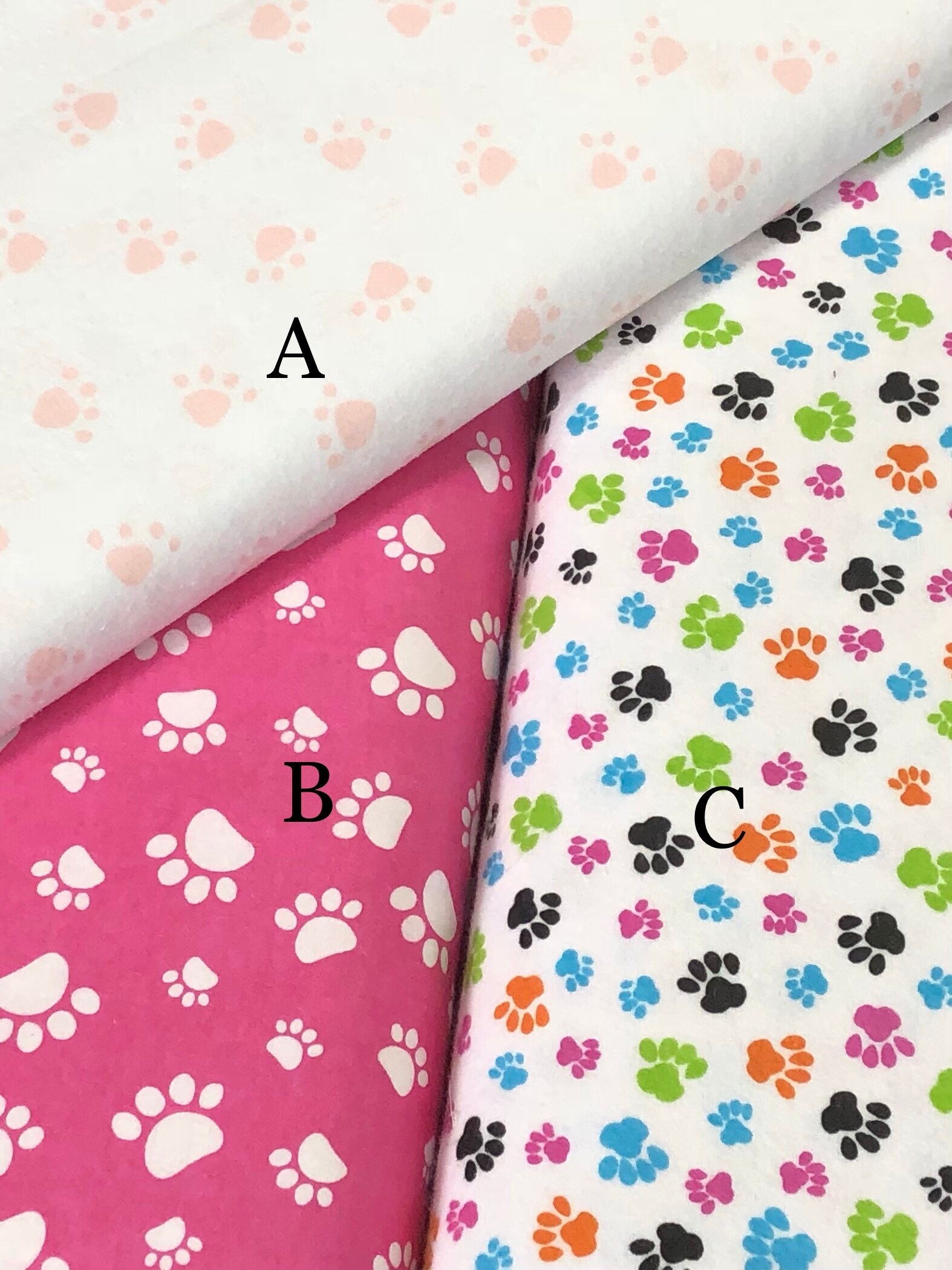 Puppy Dog pink paw print cotton flannel Fabric blue orange Etsy