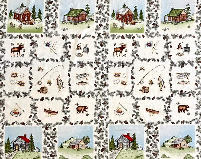 Midwinter Song Fabric Panel, Deer Rabbit Cardinal Bird, Holy Berry ...