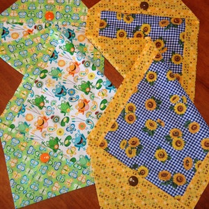 Table Runner,sunflower, frog, spring kitchen decoration, green blue yellow, Double Sided 14x42 Inch