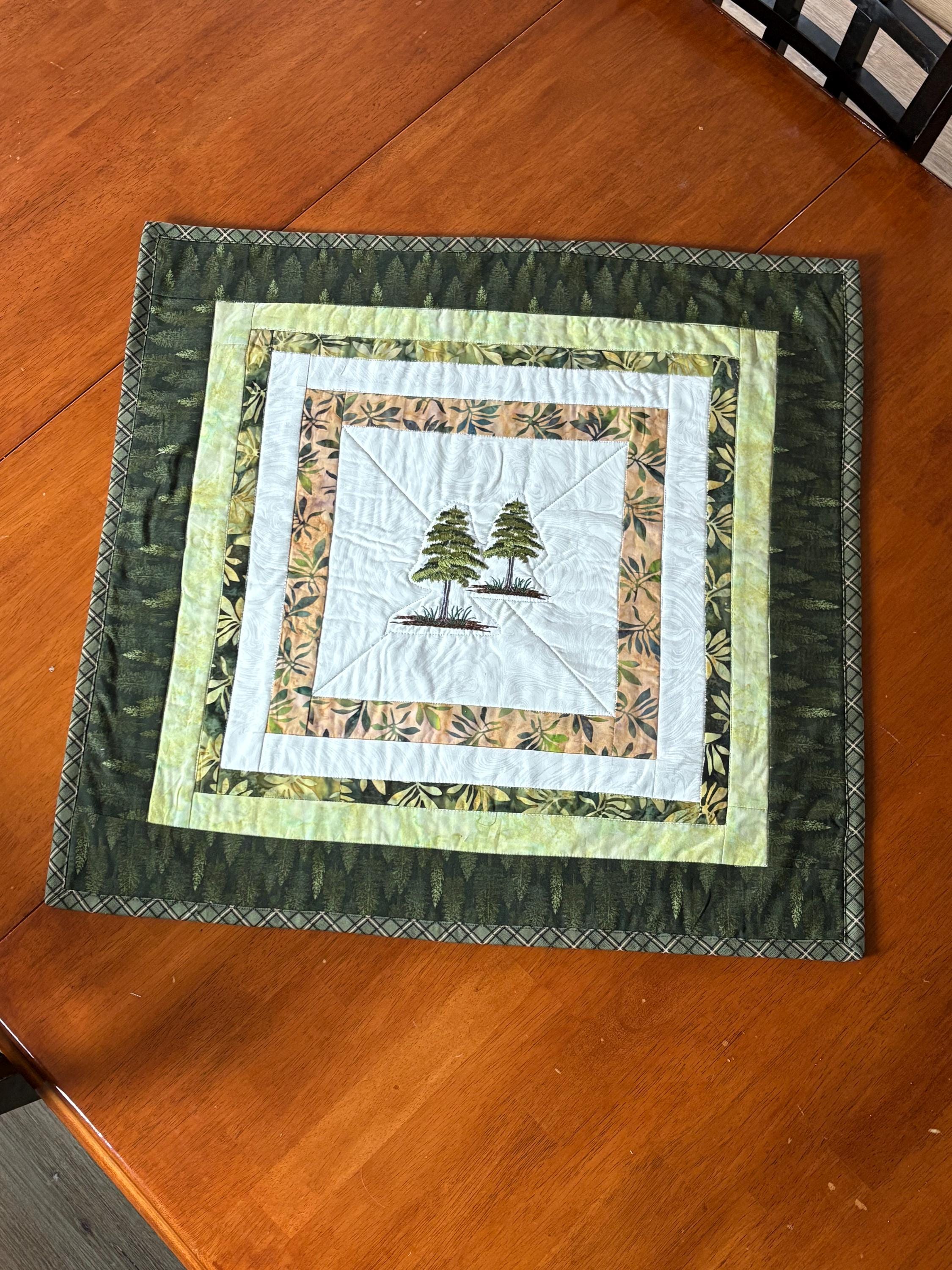 Round Tree Table Topper Pattern Woodland Forest Tree Quilted Table Topper, 24 X 24, Fall Spring Summer ...