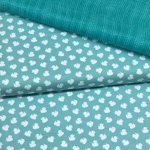Duck cotton teal fabric, white ducks, coordinate mesh fabric, duck swimming, rubber duckie, cute baby duck fabric, quilting fabric