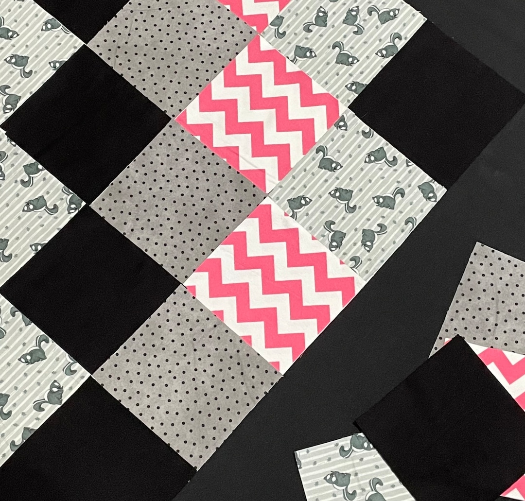 Chevron Blocks 48 Skunk Pink Chevron Quilt Blocks, Flannel Fabric, Pre Cut 7