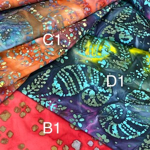 Batik Fabric Pink Orange Blue Yellow, Flowers, Bright Cotton Abstract ...