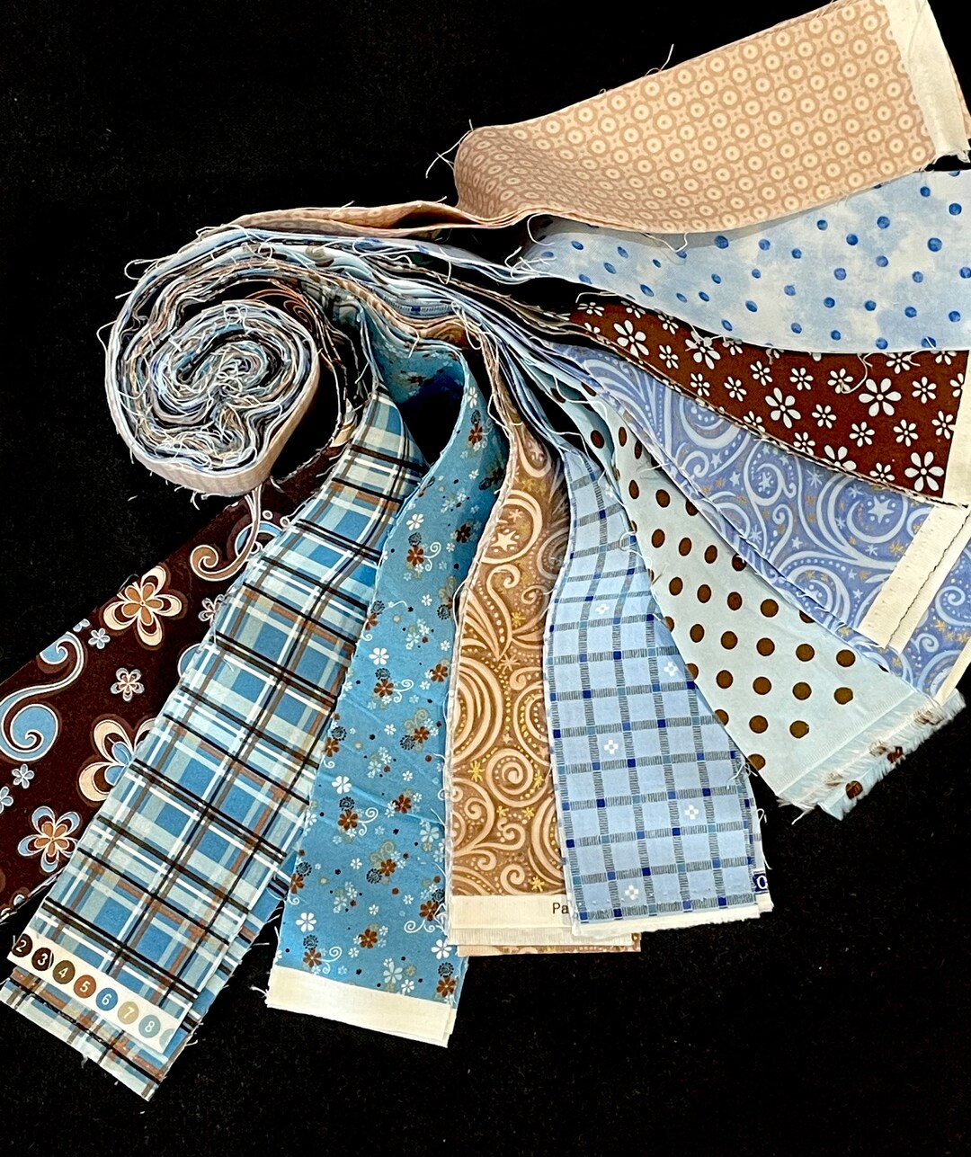 Jelly Roll, Blue Brown Beige, Floral Plaid Stripes Polka Dot, 20 Total ...