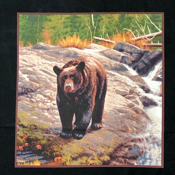 Bear Leaf Wildlife Quilt Block Square Pillow Sew Cotton Fabric Panel