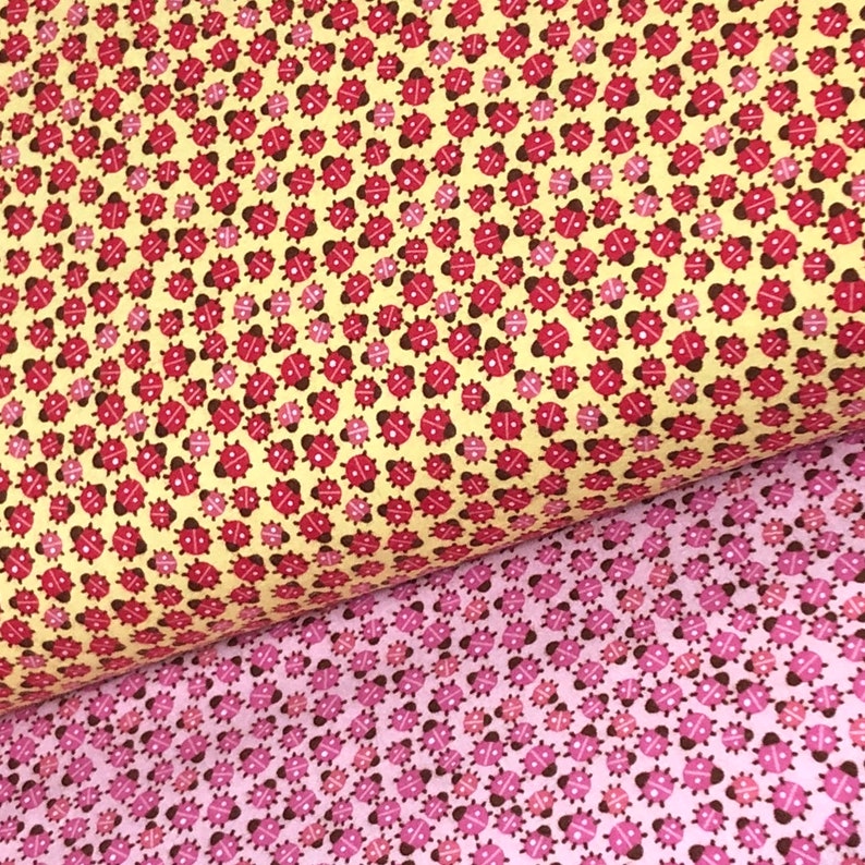 Ladybug Flannel Fabric Red Pink Yellow Fabric Small Ladybug - Etsy