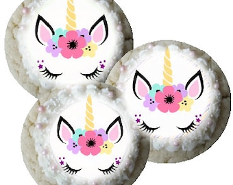 15 edible rice paper Unicorn birthday cupcake or cookie toppers