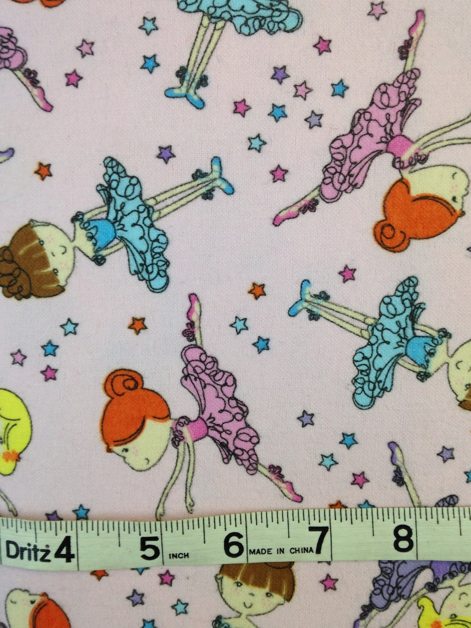 dancing ballerina girl, stars, ballet shoes, purple pink flannel, dancing fairy fabric, little girl fabric