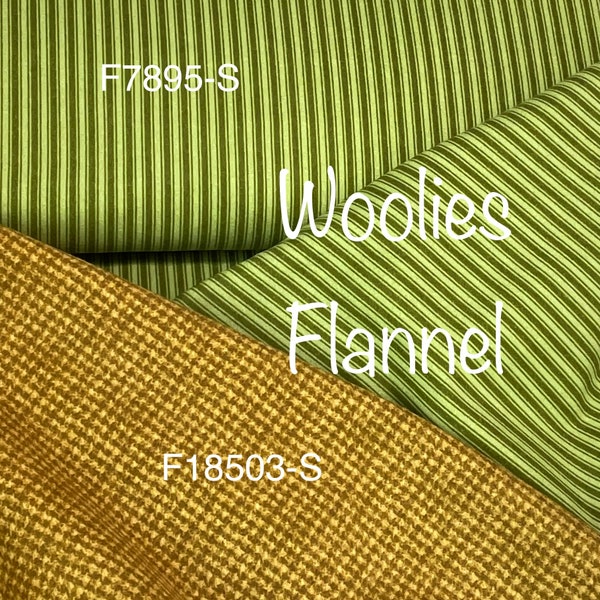 Maywood Woolies Flannel Classic, green striped F7895-S, Gold brown F18503-S, Hounds tooth, soft Cotton, looks like wool, no itch, striped