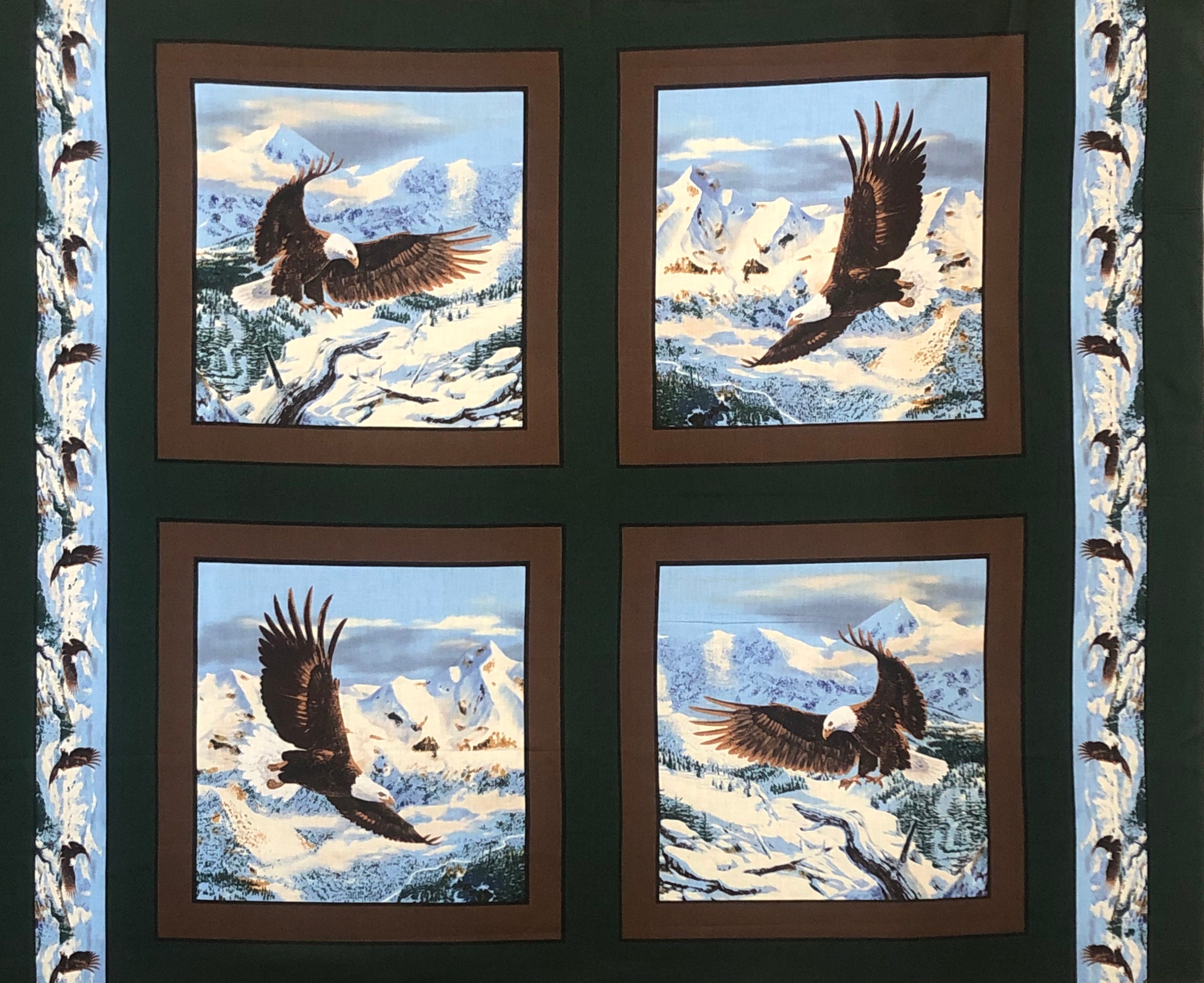 Eagle geometric South West Native American pillow panel, red rock canyon desert, blue tan purple, Bald Eagle, South West, feathers, quilting