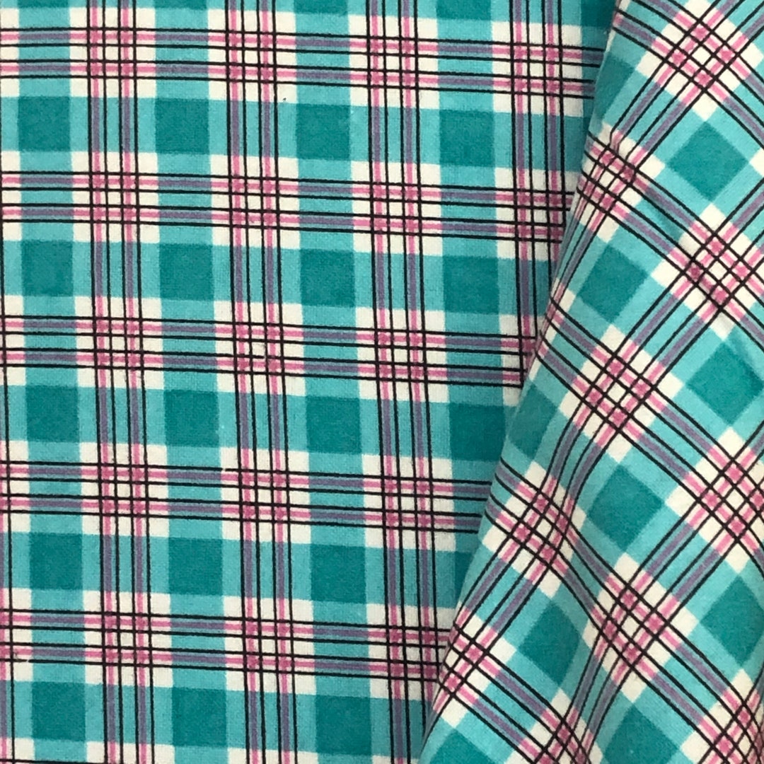 Plaid Flannel Fabric, Blue, Teal, Pink, Yellow, Purple 100 Plaid