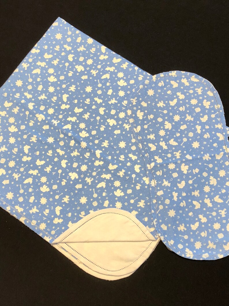 ABC/'s teddy bear reversible 40 x 36 Blue Baby boy Hemstitch Receiving blanket /& burp cloth crochet flannel shower gift bunny lamb