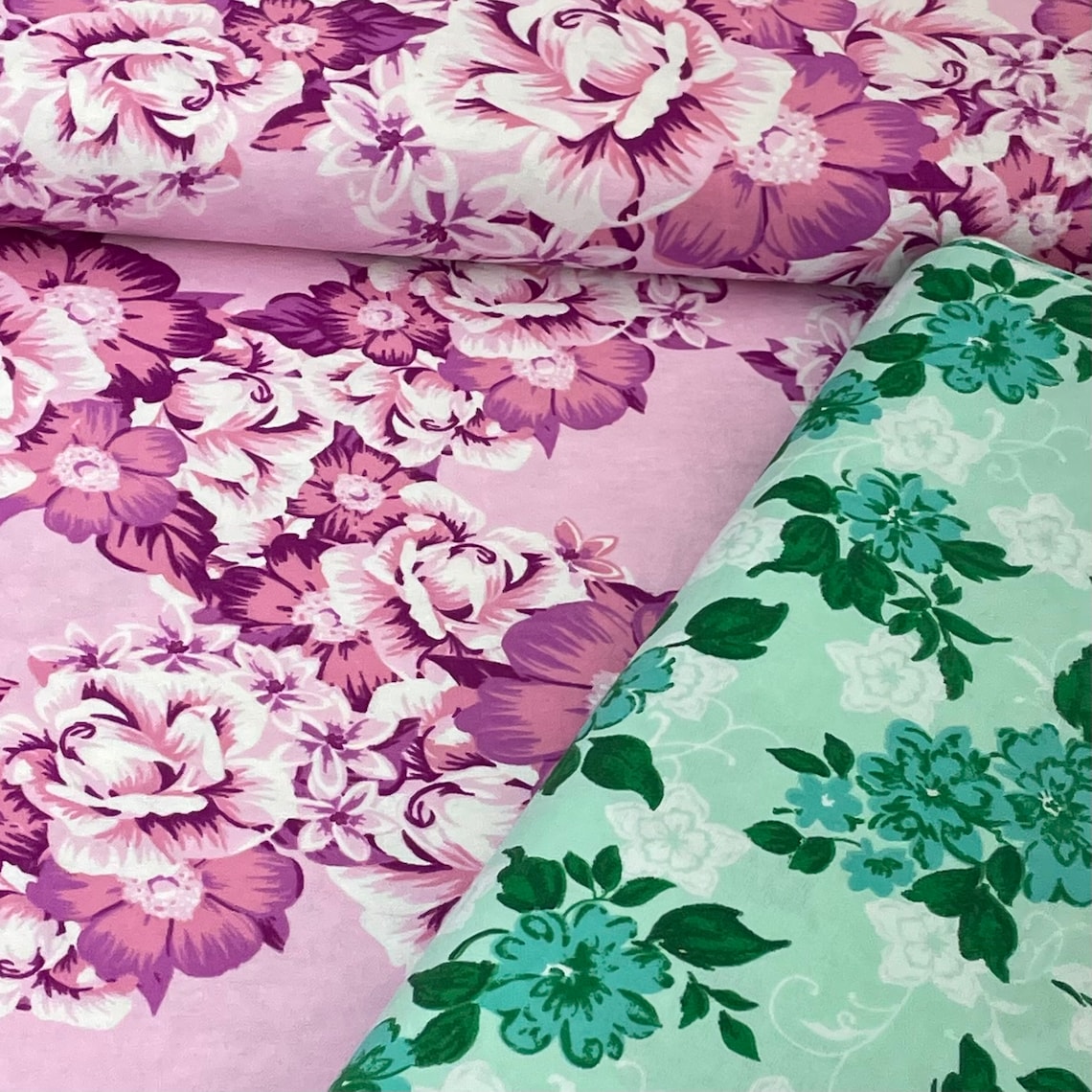 Lot De 2 Coupons Tissu Ancien Flanelle Fleuri - Parfait état - France