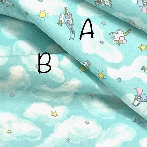 Stork Baby aqua Flannel, tissu quilt pour bébé, par cour, bleu rose, nuages blancs, flanelle de qualité supérieure, tissu de flanelle pour bébé nouveau-né