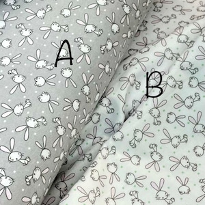 Doodle Baby Bunny Flannel by Benartex 13225f gray, 13225-09 white, sweet soft bunny, green or white polka dots, Easter bunny
