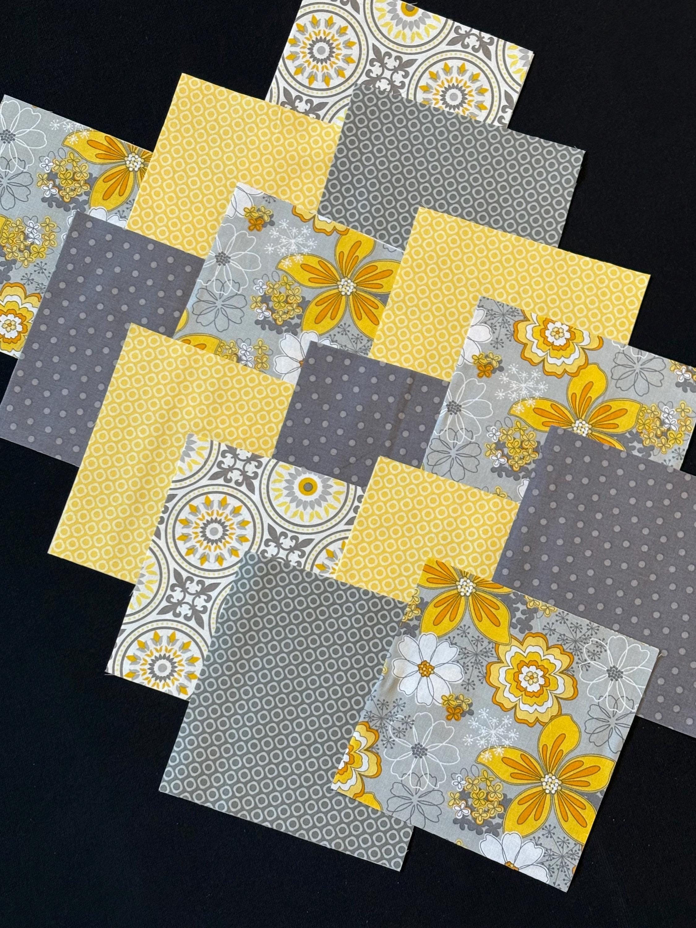 72個のイエローグレー7インチカットコットンスクエアキルト