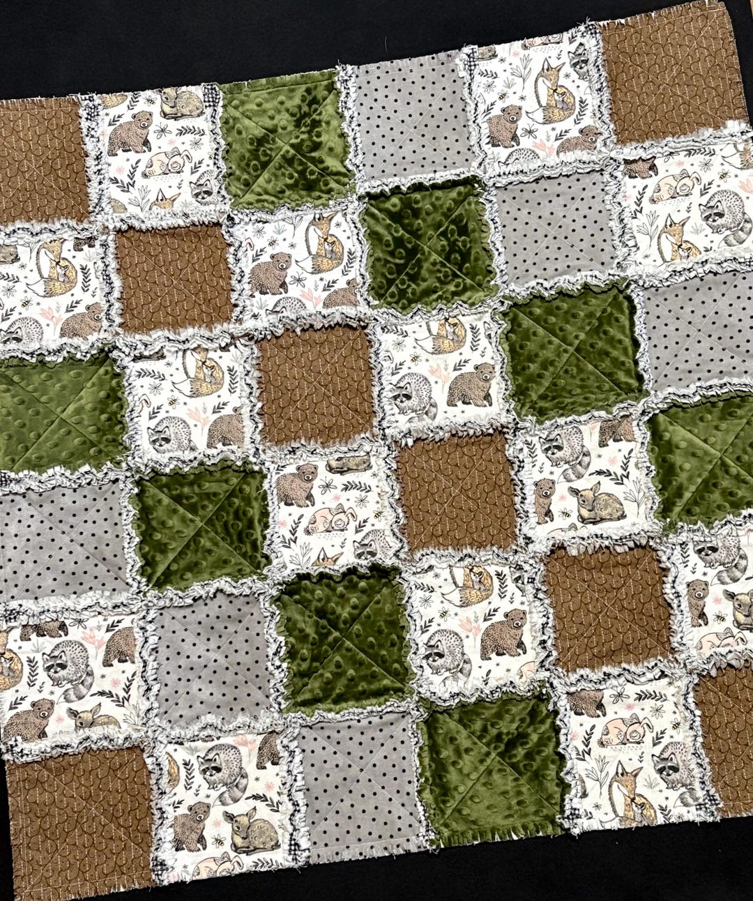 Panel Rag Quilt Woodland Creatures, Animal Rag Quilt Kit 72 Pre Cut 7