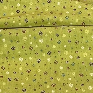 Animal paw prints, Kitty Cat paw prints, Feline friends, & clear water critters by Henry glass, cotton, sold  By The Yard,  green