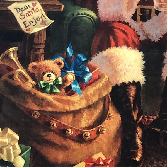 Santa Clause A Classic Christmas Fabric Panel, Cookies and Milk