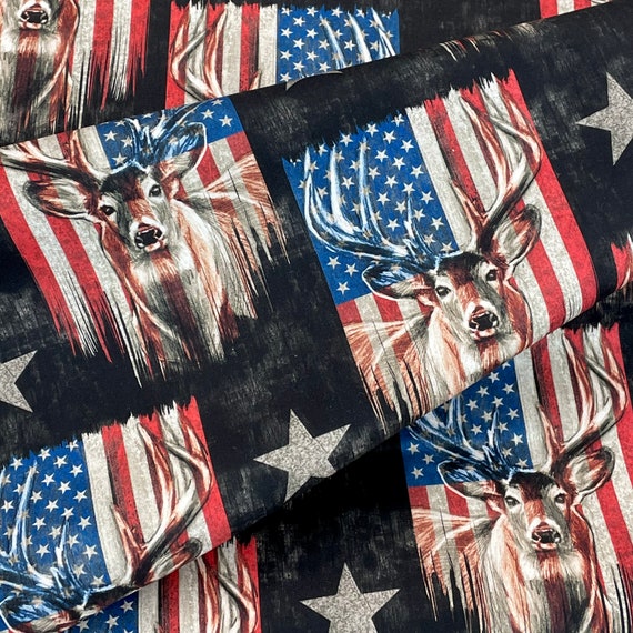 Patriotic Deer American Flag Red White Blue Black Stars and Stripes Buck Deer David Textiles Independence Day Etsy