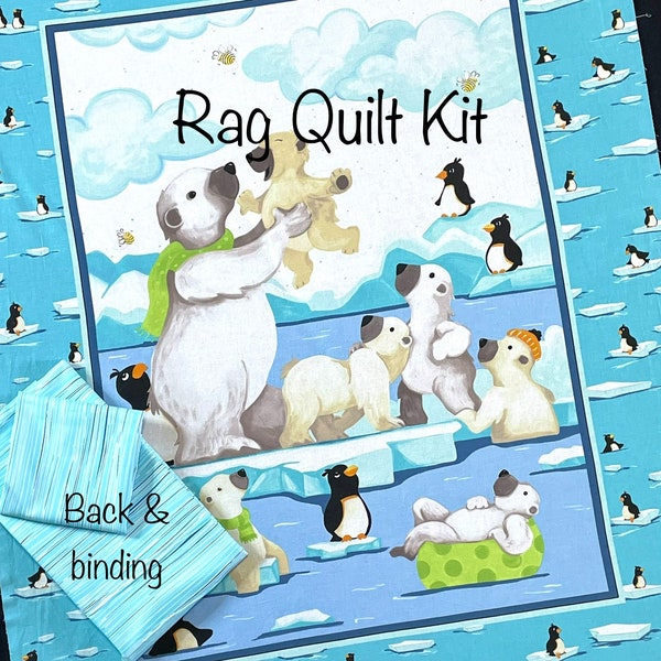 Eisbär Quilt Kit Aqua Burr, Pinguin, Susybee, Kinderzimmer Deko Stoff, Baby Decke QUILT KIT, Top zurück & binden, einfach