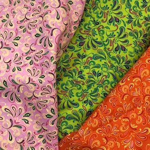 Paisley Bandanna, handkerchief fabric, orange green pink, Flip Flop by Marshall Dry Goods, cotton western rodeo, cowboy Southwest