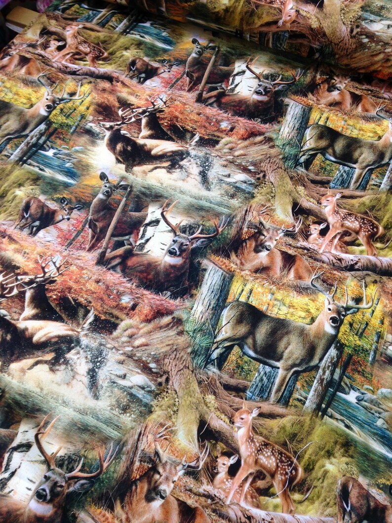 Deer Buck Hunting Fabric Woodland Fabric on the Run by Etsy